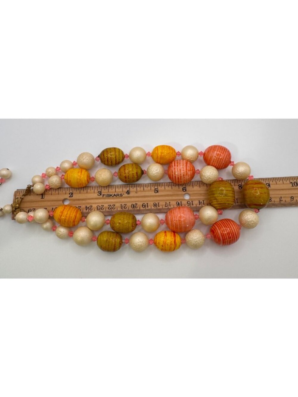 Vintage Paper Mache Bead Necklace Double Strand Artisan Leaf Clasp Chunky - Picture 15 of 16